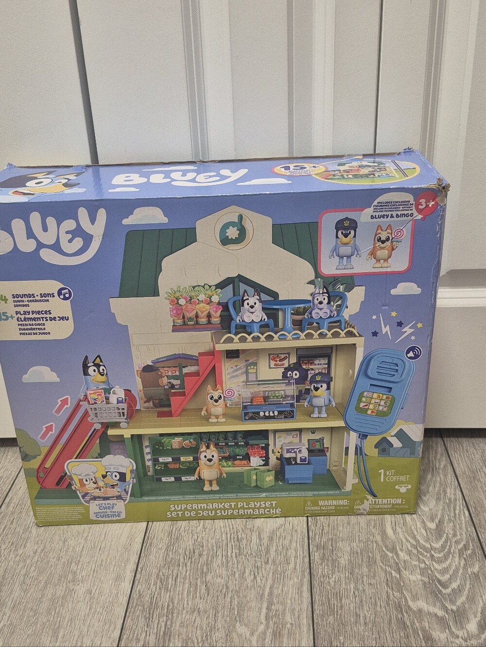 Bluey Supermarket Playset. Bluey & Bingo Figures, 24 Sounds, 15 Pieces, 3 Floors